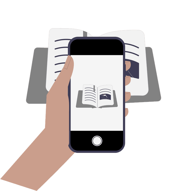 illustration of taking a photo of a book with a phone